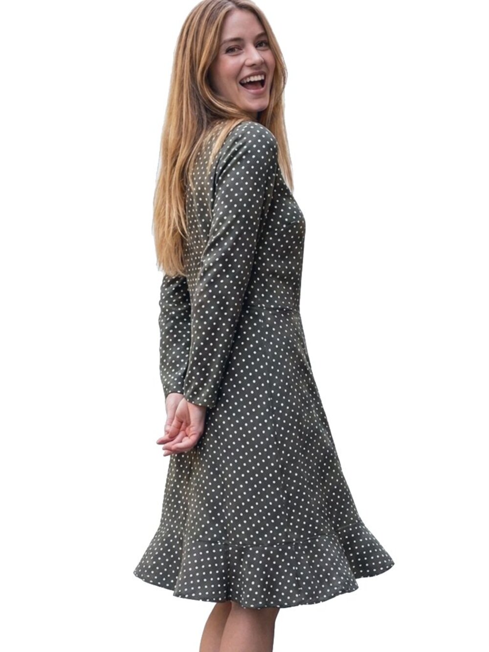 LOFT Knit Dress Polka-Dot Metallic Sparkle Skater Long Sleeve Ruffle Hem Line